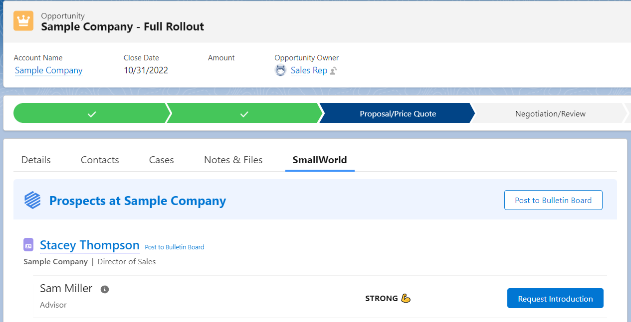 SmallWorld on a Salesforce Opportunity page